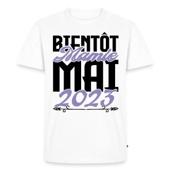 Annonce grossesse. bientôt Mamie Mai 2023. - T-shirt Premium bio Homme - blanc - Devant - Nico (187cm)