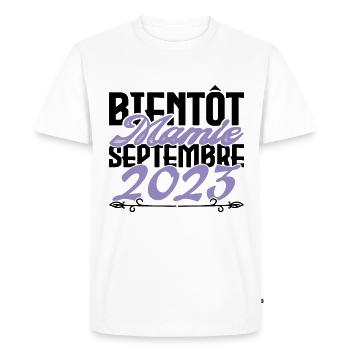 Annonce grossesse. bientôt Mamie Septembre 2023. - T-shirt Premium bio Homme - blanc - Devant - Nico (187cm)