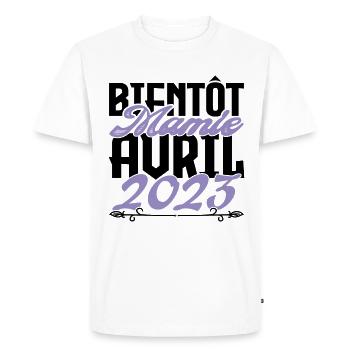 Annonce grossesse. bientôt Mamie Avril 2023. - T-shirt Premium bio Homme - blanc - Devant - Nico (187cm)