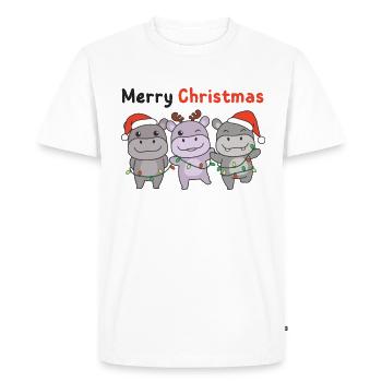 Hippopotames de Noël Animaux Mignons Hippopotames Joyeux Noël - T-shirt Premium bio Homme - blanc - Devant - Nico (187cm)