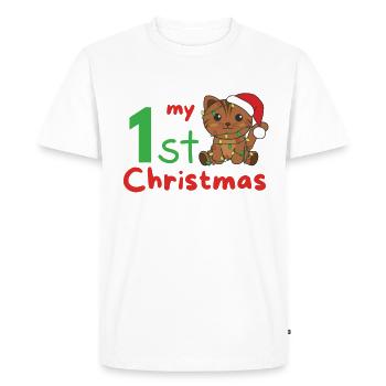 Chat de Noël Chats mon 1er Noël - T-shirt Premium bio Homme - blanc - Devant - Nico (187cm)