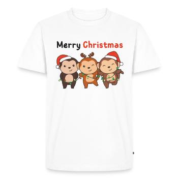 Singe Noël Animaux Singes Joyeux Noël - T-shirt Premium bio Homme - blanc - Devant - Nico (187cm)