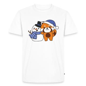 Panda roux avec bonhomme de neige en hiver pour Noël - T-shirt Premium bio Homme - blanc - Devant - Nico (187cm)
