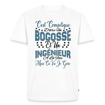 c'est compliqué d'être un Bogosse et un Ingénieur - T-shirt Premium bio Homme - blanc - Devant - Nico (187cm)