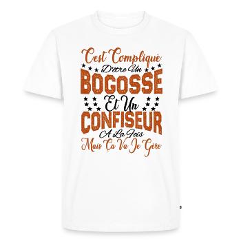 c'est compliqué d'être un Bogosse et un Confiseur. - T-shirt Premium bio Homme - blanc - Devant - Nico (187cm)