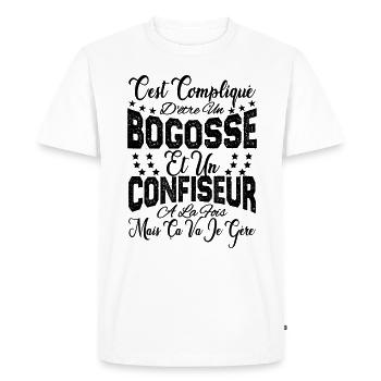 c'est compliqué d'être un Bogosse et un Confiseur. - T-shirt Premium bio Homme - blanc - Devant - Nico (187cm)