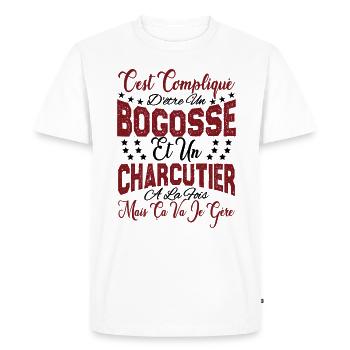 c'est compliqué d'être un Bogosse et un Charcutier - T-shirt Premium bio Homme - blanc - Devant - Nico (187cm)