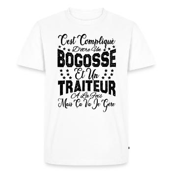 c'est compliqué d'être un Bogosse et un Traiteur. - T-shirt Premium bio Homme - blanc - Devant - Nico (187cm)