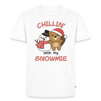 Beaver Chillin with my snowmie snowman - Men's Premium Organic T-Shirt - white - Front - Nico (187cm)