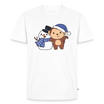 Singe avec bonhomme de neige en hiver pour Noël - T-shirt Premium bio Homme - blanc - Devant - Nico (187cm)