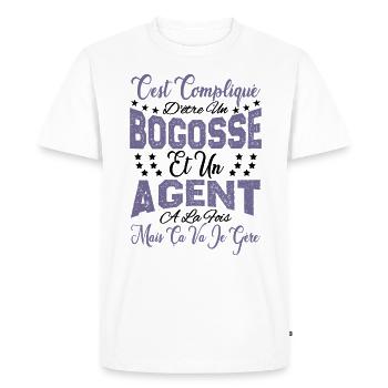 c'est compliqué d'être un Bogosse et un Agent. - T-shirt Premium bio Homme - blanc - Devant - Nico (187cm)