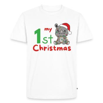Rhino Noël Rhinos mon 1er Noël - T-shirt Premium bio Homme - blanc - Devant - Nico (187cm)