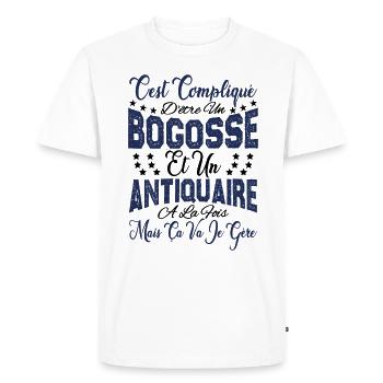c'est compliqué d'être un Bogosse et un Antiquaire - T-shirt Premium bio Homme - blanc - Devant - Nico (187cm)