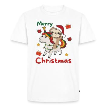 Paresseux de Noël Joyeux Noël Licorne - T-shirt Premium bio Homme - blanc - Devant - Nico (187cm)