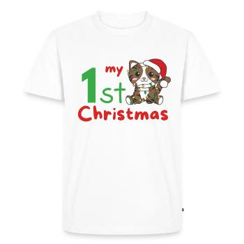 Chat de Noël Chats mon 1er Noël - T-shirt Premium bio Homme - blanc - Devant - Nico (187cm)