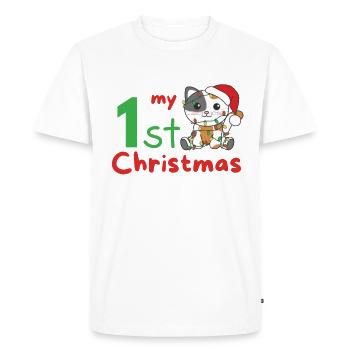 Chat de Noël Chats mon 1er Noël - T-shirt Premium bio Homme - blanc - Devant - Nico (187cm)