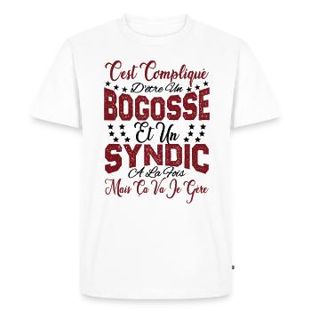 c'est compliqué d'être un Bogosse et un Syndic. - T-shirt Premium bio Homme - blanc - Devant - Nico (187cm)