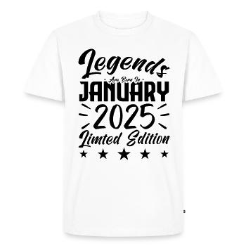 Naissance En Janvier 2025. Cadeau d'anniversaire. - T-shirt Premium bio Homme - blanc - Devant - Nico (187cm)