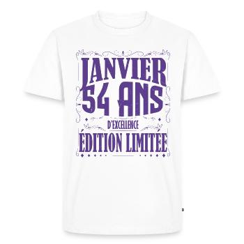 Janvier 54 ans. Cadeau 54 ans janvier anniversaire - T-shirt Premium bio Homme - blanc - Devant - Nico (187cm)