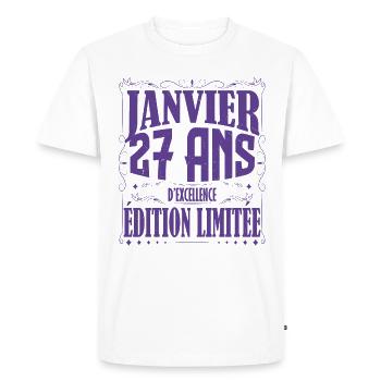 Janvier 27 ans. Cadeau 27 ans janvier anniversaire - T-shirt Premium bio Homme - blanc - Devant - Nico (187cm)