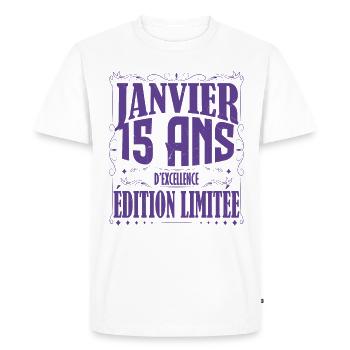 Janvier 15 ans. Cadeau 15 ans janvier anniversaire - T-shirt Premium bio Homme - blanc - Devant - Nico (187cm)