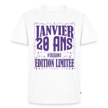 Janvier 20 ans. Cadeau 20 ans janvier anniversaire - T-shirt Premium bio Homme - blanc - Devant - Nico (187cm)