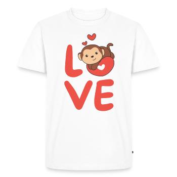 Singe pour la Saint-Valentin animaux mignons avec des cœurs Amour - T-shirt Premium bio Homme - blanc - Devant - Nico (187cm)