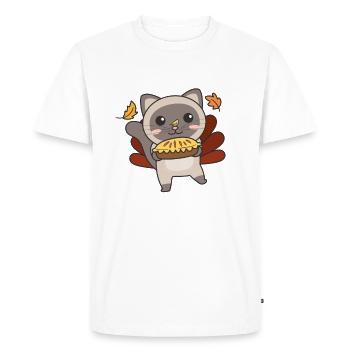 thanksgiving day outfits turkey cat with pie - Men's Premium Organic T-Shirt - white - Front - Nico (187cm)