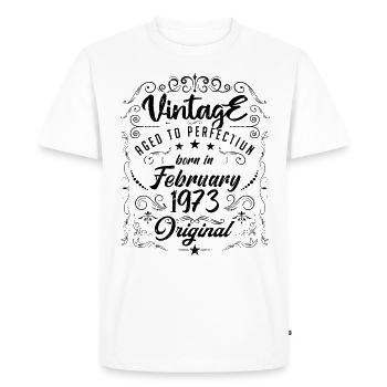 Vintage Born in February 1973 Anniversary February - Men's Premium Organic T-Shirt - white - Front - Nico (187cm)