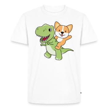 Corgi monte sur un Dino mignon T-Rex avec des chiens - T-shirt Premium bio Homme - blanc - Devant - Nico (187cm)