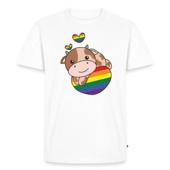 Rainbow Flag Pride LGBTQ Cute Cow Love - Men's Premium Organic T-Shirt - white - Front - Nico (187cm)