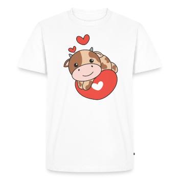 Vache pour la Saint-Valentin mignons animaux coeurs - T-shirt Premium bio Homme - blanc - Devant - Nico (187cm)