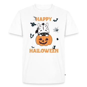 zebra in pumpkin cute zebras Happy Halloween - Men's Premium Organic T-Shirt - white - Front - Nico (187cm)