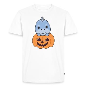 Dino à la citrouille mignons dinos Joyeux Halloween - T-shirt Premium bio Homme - blanc - Devant - Nico (187cm)