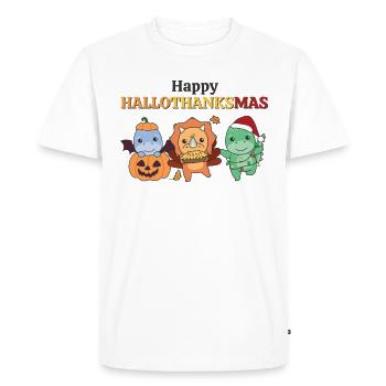 Happy Hallothanksmas Dino Christmas Dinos - Men's Premium Organic T-Shirt - white - Front - Nico (187cm)