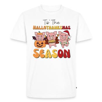 Tis' the Hallothanksmas Season Pig - Men's Premium Organic T-Shirt - white - Front - Nico (187cm)