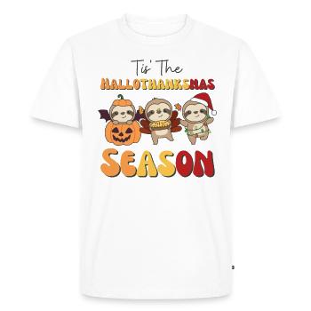 Tis' the Hallothanksmas Season Sloth - Men's Premium Organic T-Shirt - white - Front - Nico (187cm)