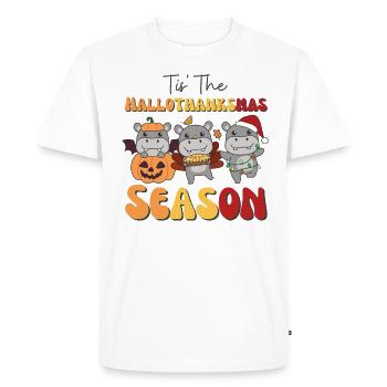 Tis' the Hallothanksmas Season Hippo - Men's Premium Organic T-Shirt - white - Front - Nico (187cm)