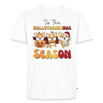 Tis' the Hallothanksmas Season Corgi - Men's Premium Organic T-Shirt - white - Front - Nico (187cm)