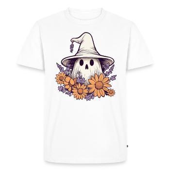 Halloween Groovy Ghost Hippie Fleurs - T-shirt Premium bio Homme - blanc - Devant - Nico (187cm)
