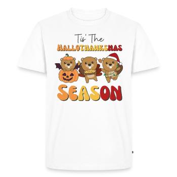 Tis' the Hallothanksmas Season Beaver - Men's Premium Organic T-Shirt - white - Front - Nico (187cm)