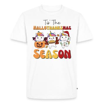 Tis' the Hallothanksmas Season Unicorn - Men's Premium Organic T-Shirt - white - Front - Nico (187cm)