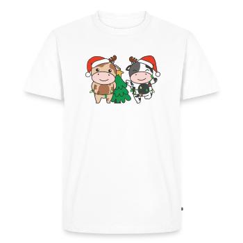 Vache Noël Hiver Animaux Vaches - T-shirt Premium bio Homme - blanc - Devant - Nico (187cm)