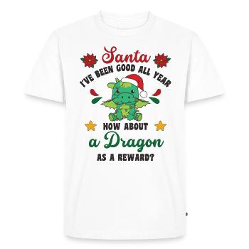 Je veux un dragon pour Noël doux dragons - T-shirt Premium bio Homme - blanc - Devant - Nico (187cm)