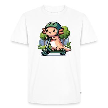 Axolotl Rides E-Scooter Around City Scooter - Men's Premium Organic T-Shirt - white - Front - Nico (187cm)