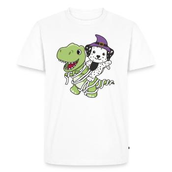 Dalmatian Happy Halloween T-Rex Mummy Costume - Men's Premium Organic T-Shirt - white - Front - Nico (187cm)