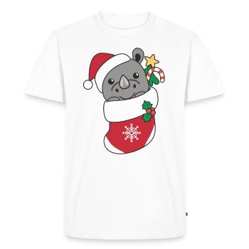 Rhinocéros Noël Neige Hiver Animaux Rhinocéros - T-shirt Premium bio Homme - blanc - Devant - Nico (187cm)