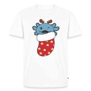 Cute Axolotls in Christmas Socks for Christmas - Men's Premium Organic T-Shirt - white - Front - Nico (187cm)