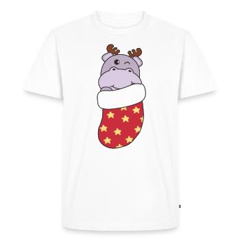 Cute Hippo in Christmas Sock for Christmas Hippo - Men's Premium Organic T-Shirt - white - Front - Nico (187cm)