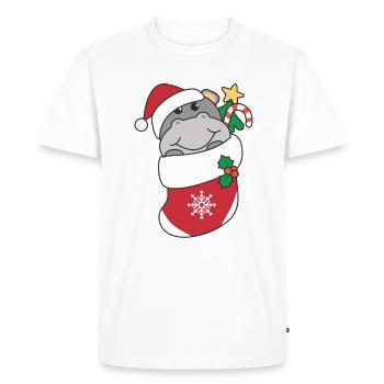 Cute Hippo in Christmas Sock for Christmas Hippo - Men's Premium Organic T-Shirt - white - Front - Nico (187cm)